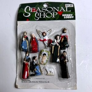 Vintage Hobby Lobby Seasonal Shop 1" Nativity Set 9 Piece Miniature Figures  NOS